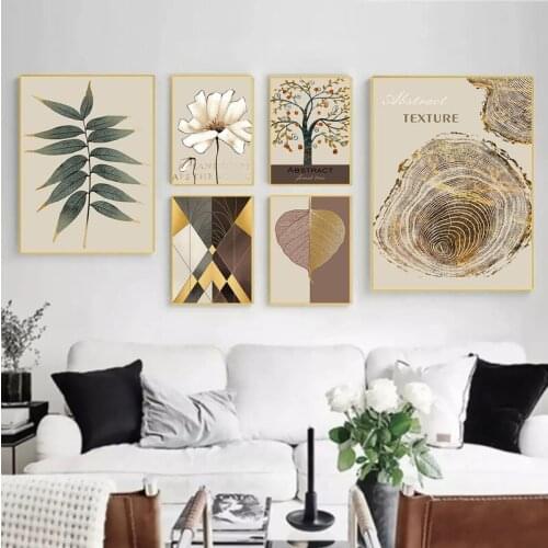 Nordic Minimalist Plant Canvas Painting Golden Leaves Posters Prints Wall Pictures Modern Living Room Home Decoration Painting
