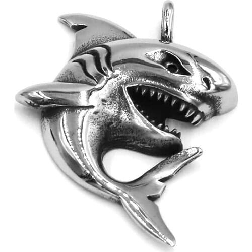 Fashion Shark Pendant Stainless Steel Jewelry Animal Fierce Shark Biker Mens Pendant 542B