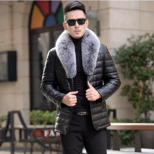 2020 Winter new down for men short fox fur collar leather slim Korean jaqueta male Casual jacket tide