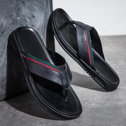Mens Sandals Flip Flops for Summer Sandal Man Slippers Casual Shoes Leather 2021 Mans Genuine Luxury Fashion Sandle Mens Boy