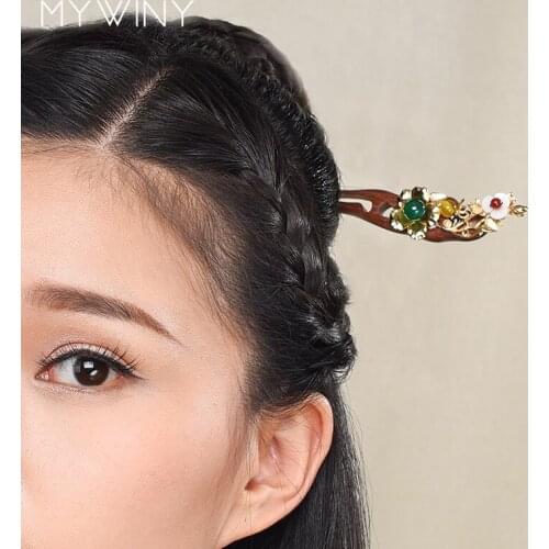 MYWINY Fashion nature sandalwood vintage hair jewelry, stone Ethnic hairpins,shell flower hair jewelry,plant Flower Hairpins