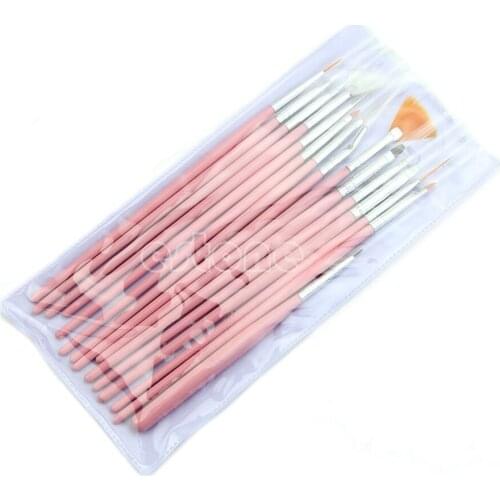 Nail Art Acrylic UV Gel Diy Design Brush Set Painting Pen Tips Tools kit 15 Pcs