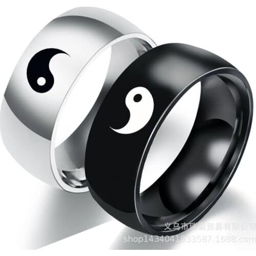 New Arrival Hiphop/Rock Luxury Lovers Rings Womens Stainless Steel Yin and Yang Tai Chi Geometric Rings Jewelry for Anniversary