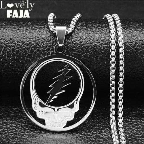 2021 Stainless Steel Grateful Dead Skull Chain Necklace Men/Women Silver Color Jewelry collier homme N4274S03