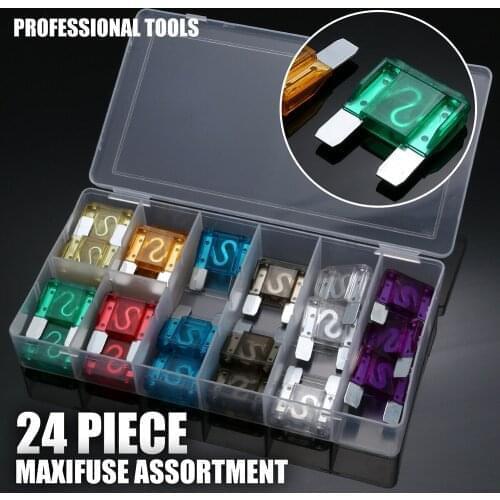 24Pcs/Set Car Fuses 20-100A Big Maxi Blade Fuse Assortment Set for Car Truck RV Electrical Fuse Kit 8 Size Fuse Kit Dropshipping