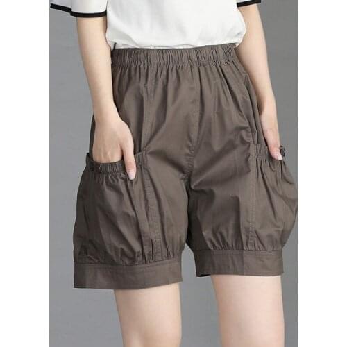 Plus Size Pure Cotton Linen Shorts Women Summer Pockets Feminino Women High Elastic Wasit Loose Casual Wrinkle Lantern Shorts