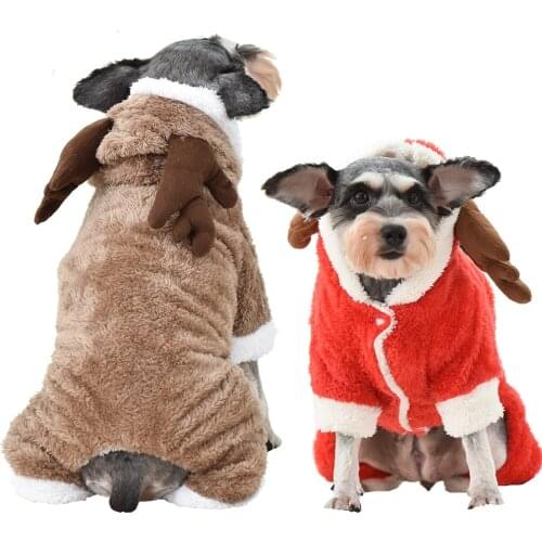 Christmas Pet Puppy Outfit Flannel Soft Winter Warm Thick Dog Clothes Xmas Santa Reindeer Dog Costume Cat Hoodie Pet Clothes