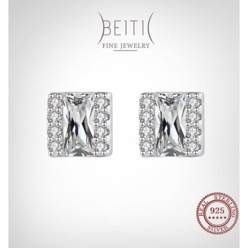 Beitil Genuine 925 Sterling Silver Square Cubic Zirconia Fashion Exquisite Earrings For Women Wedding Engagement Jewelry Gift