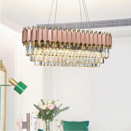 Modern luxury chandelier rose gold club duplex villa designer model living room rectangl crystal LED wedding decoration lamp