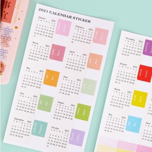 2pcs 2021 DIY Calendar Sticker Colored Index Label Month Sticker Personal Diary Notebook Scrapbooking Date Schedule Stickers