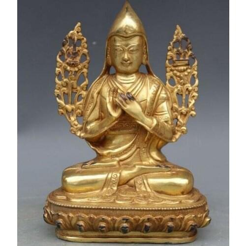 Tibetan Pure Brass Copper Temple Master Je Tsongkhapa Tsong-Kha-Pa Buddha Statue