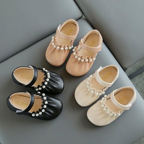 Girls Princess Shoes Pearls Mary Janes Shoes For Baby Kids Leather Shoes String Bead Children Party Dance Shoe Non-slip Toddlers