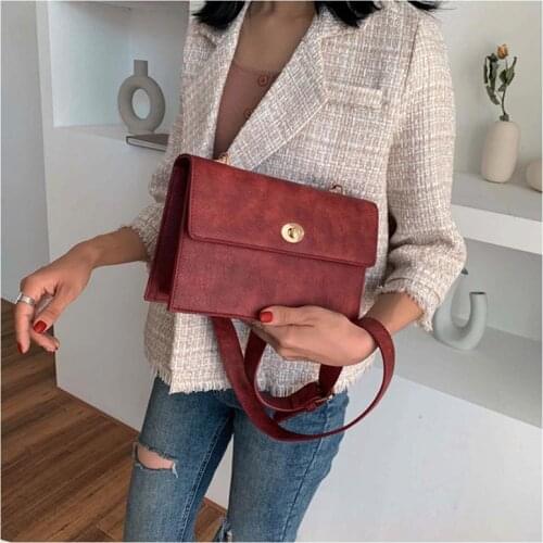USOUL Women Vintage PU leather Bag Red Brown Crossbody Bags Female Satchels Luxury Brand Designer Handbags Woman Flap Bag 2020
