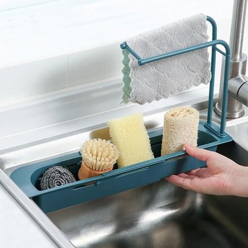 Retractable Kitchen Sink Sponge Holder Hanging Sink Storage Shelf Dish Washing Cloth Storage Rack