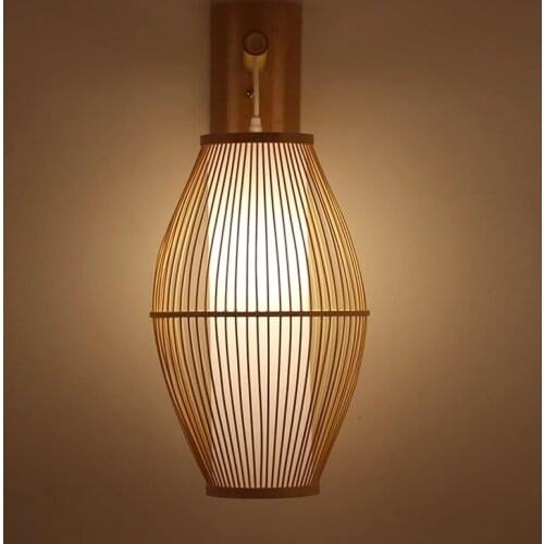 Japanese Wall lights Living Room Bedroom Kitchen Wood Bedside Lamp Bamboo Wicker Study Living Room Lantern Lampshade Wall Lamp