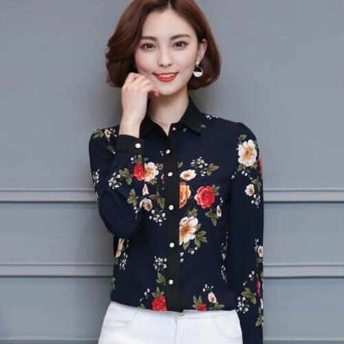 Spring fashion ladies floral print chiffon shirt 2019 new design casual long sleeve elegant blouse