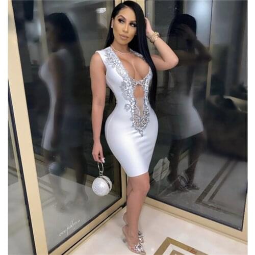 Summer New Women Bandage Dresses 2020 High Quality Sexy V Neck Bodycon Dresses Elegant Women Vintage Vestios Bandagem