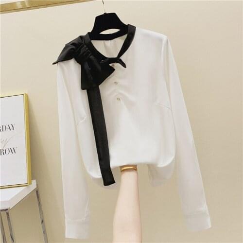 Womens Tops and Blouses Chiffon Blouse Office Shirt Blusas Mujer De Moda 2020 Long Sleeve Women Shirts Bow Tie Stand Neck Top