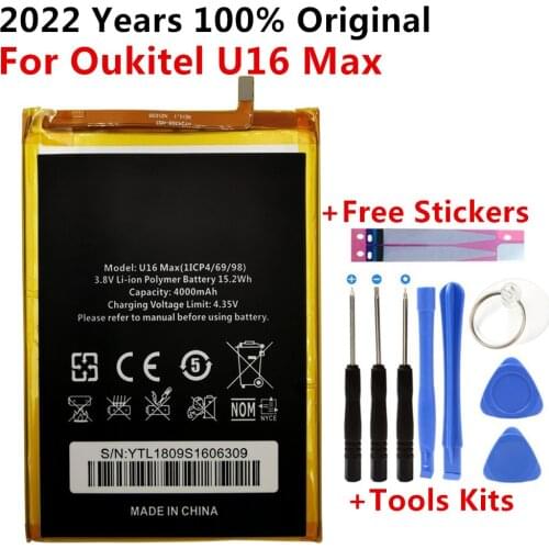 100% Original High Capacity Oukitel U16 Max Battery 4000mAh Battery Replacement for Oukitel U16 Max Smart Phone + Gift Tools