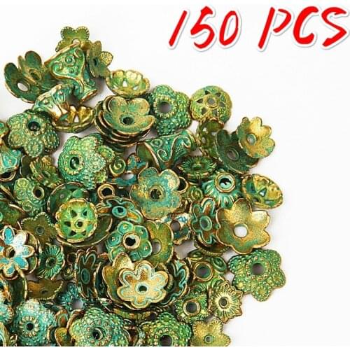 150pcs Loose Spacer Antique Green Gold End Bead Caps for Jewelry Making End Caps 4-15mm Women Necklace Bracelet DIY Accessories