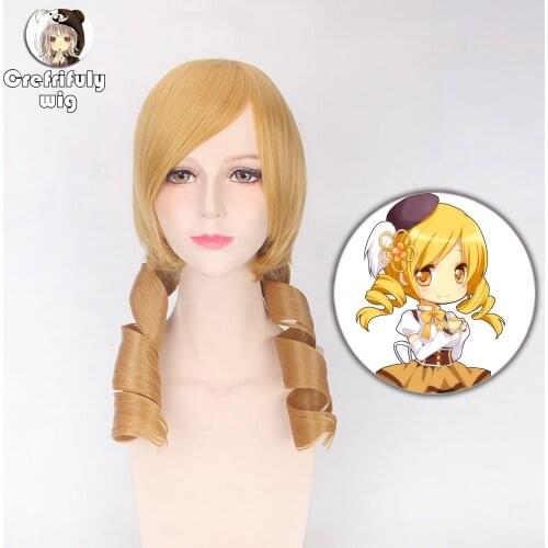 2019 Japanese Anime Tomoe Mami Puella Magi Madoka Magica Wavy Golden Cosplay Wig Synthetic Hair Costume Woman Wigs