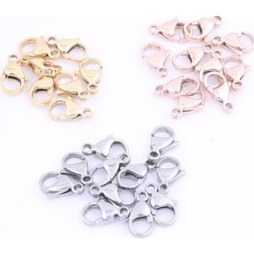 30pcs Lobster Clasp Stainless Steel Rose Gold Plated 10x5mm 12x7mm Hook Clasps For Necklace Bracelet Making Diy Jewelry Findings