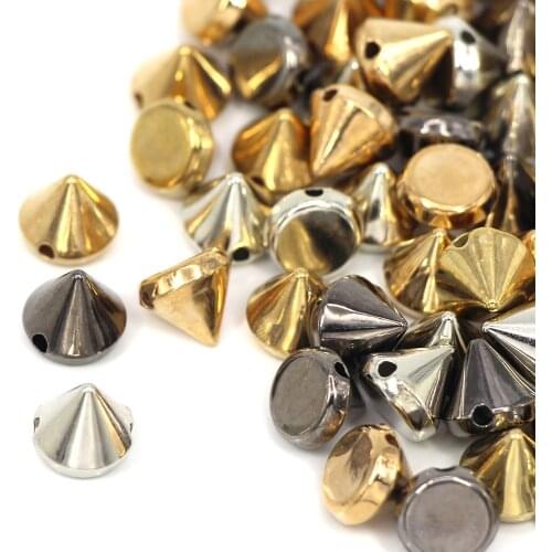 50Pcs CCB Rivets Cone Spikes Studs Gold Sliver Black Punk Rivets 10MM Plastic Studs For Garment Accessories DIY Leather Crafts