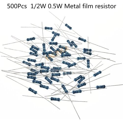 500pcs 1/2W 0.5W Metal film resistor 0.5 w 0.1R-2.2M ohm resistors 1K 10K 100K 1% 120R 150R 180R 200R 220R Full value available