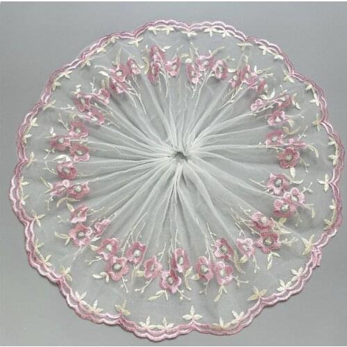 30Yards Gazue Floral Embroidery High Quality Lace Trim Grey Pink Fabric Applique For Garments And Wedding Free Shipping