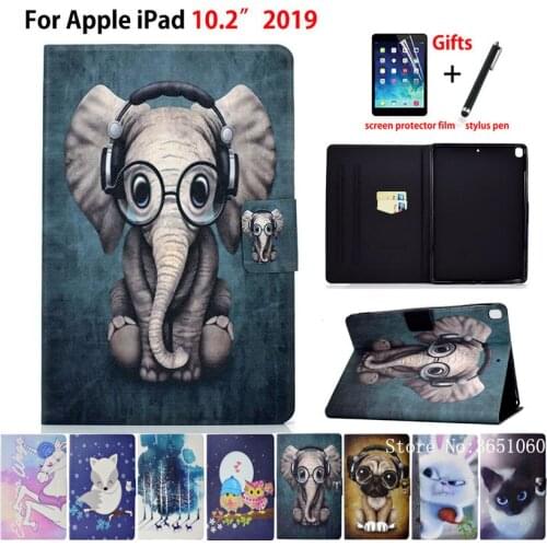 Case For iPad 10.2 2019 Cover for Apple iPad 7th Generation A2200 A2198 A2232 Funda Fashion Animal PU Leather Stand Skin +Gift