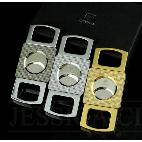 COHIBA Luxury Metal Cigar Cutter Sharp Stainless Steel Double Blade Guillotine Smoking Gadgets Tobacco Cutting Cigar Accessory