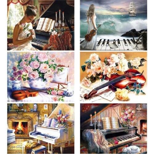 DIY Musical Instrument 5D Diamond Painting Full Round/Square Rhinestone Mosaic Diamante Embroidery Cross Stitch Art Best Gift