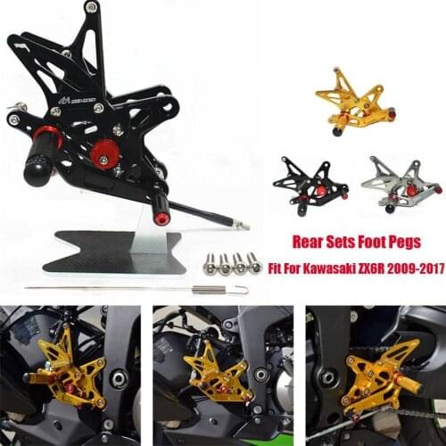 For Kawasaki ZX-6R 2009-2017 15 16 CNC Adjustable Footrest Foot Pegs Pedal Mount Bracket Sets Footpeg Rider Rear Sets Rearset