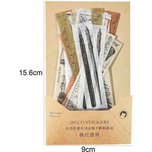 40Pcs Scrapbooking Stickers DIY Adhesive Washi Vintage Library Decal for Journal