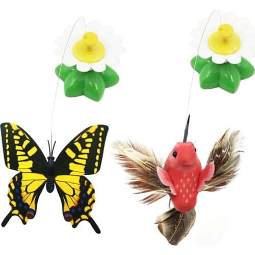 Electric Cat Teasing Stick Simulated Butterfly Flower Pet Cat Teaser Automatic Rotating Funny Cat Wand Toy Pet Supplies Random