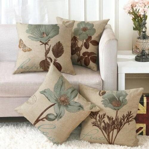 European Lotus butterfly Floral Pillow Cover decorative home Bohemian Linen Pillow case Cushion Cover Sofa Cushion