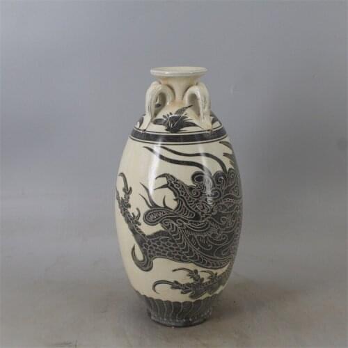 Antique SongDynasty porcelain vase,Cizhou kiln engraving dragon bottle,Hand painting crafts,Decoration Collection,Free shipping