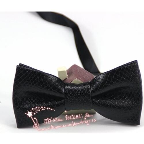 New Fashion PU Leather Mens Bow Tie Handmade PU Leather Geometric Bowtie for Men Solid Color Men Bow Ties for Wedding Party