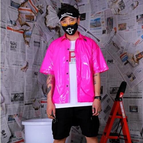 Glossy embroidered high street hip hop loose short-sleeved lovers shirt summer mens and womens shirts 2019 Singers costume