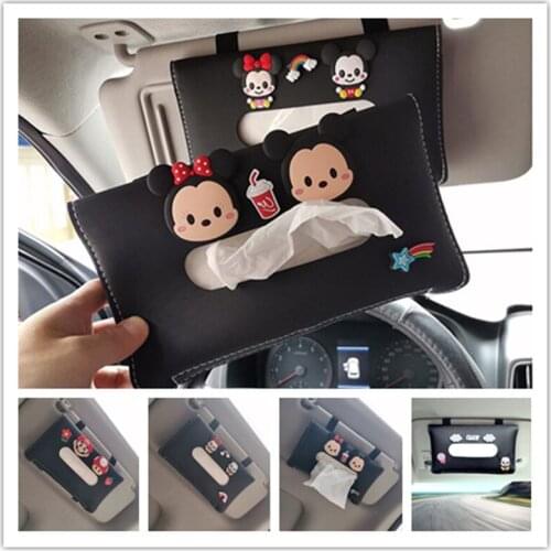 Disney Mickey Minnie Car Tissue Box Creative Car Drawer Box Hanging Cute Car Sun Visor Hanging Bag Practical Car Supplies