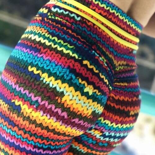 2019 New Knit Printing Leggings Knit Colorful String Pants Sports Fitness Leggings