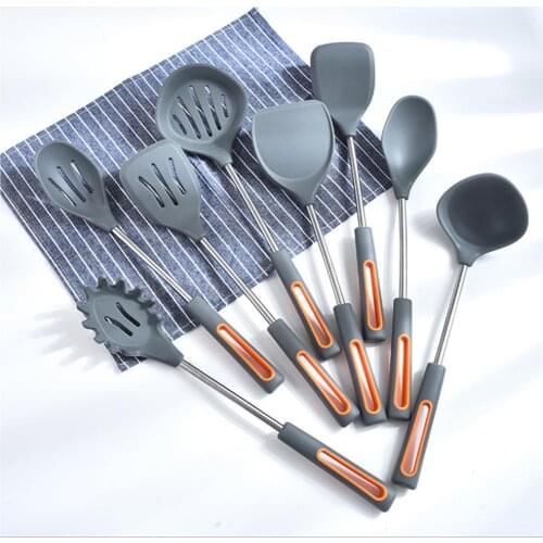 Best Silicone Cooking Utensil Set Wooden Handle Spatula Soup Spoon Brush Ladle Pasta Colander Non-stick Cookware Kitchen Tools