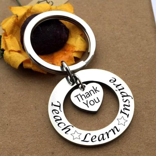 To Teachers Present Teachers Day Blessings Thank You Teach Learn Inspire Me Fashionable Stainless Steel Custom Keychain