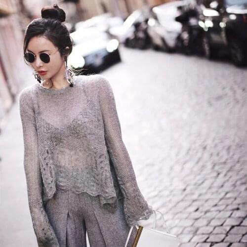 Fashion Autumn Knitted Winter Women o-neck hollow out Pullover Sweater