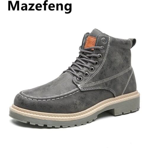 Men High Quality Leather Boots Male Spring Casual Motorcycle Ankle Botas Hombre Men Lace-Up Basic Boots Man Fashion Men Boots