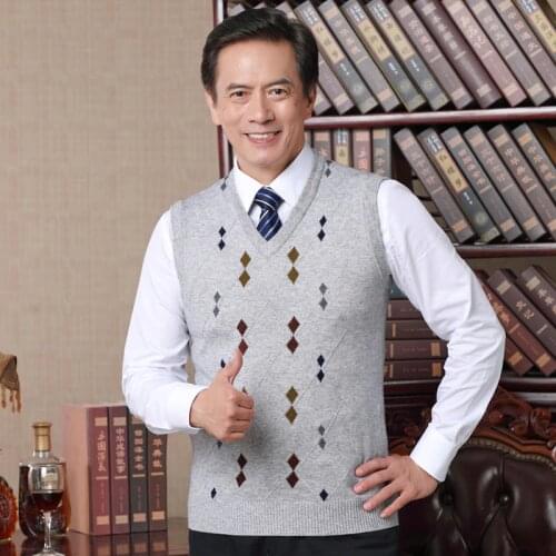 Male Autumn Winter Wool Knit Vest Fashion Argyle Sweater Vest Sleeveless V-Neck Sweater
