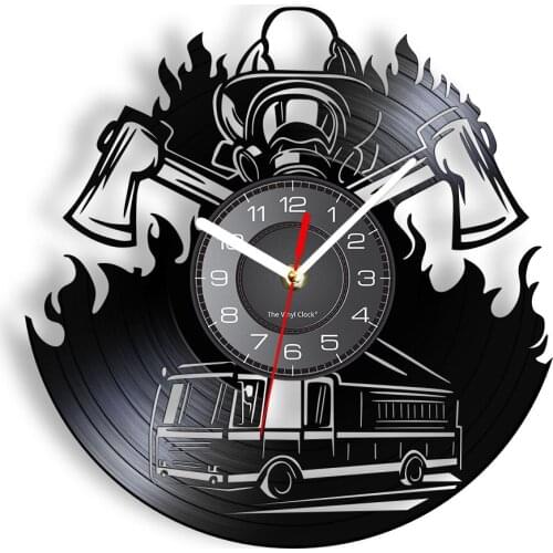 Brave Firefighter Wall Clock With LED Backlight Fire Hat Ladder Axe Truck Laser Cut Longplay Wall Watch Unique Gift For Fireman