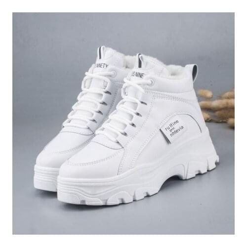New Womens casual sneakers; winter sneakers with plush fur; warm womens shoes; womens shoes with lacing; womens shoes on Fem