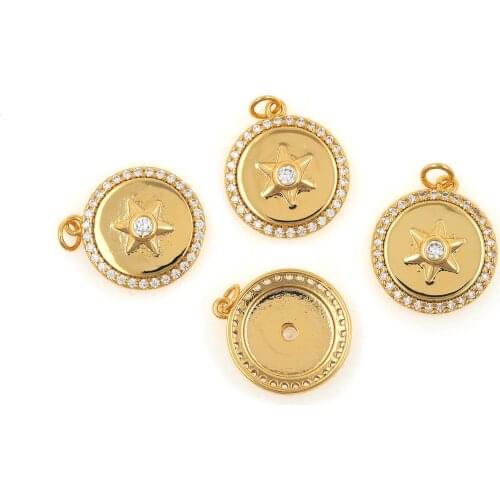 New 18K Gold Plated Five-Pointed Star Metal Set Zircon Round Necklace Pendant Diy Copper Micro Jewelry Accessories