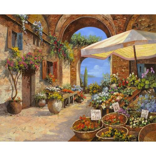 Landscape painting for sale The Del Lago Market modern art cityscape oil on canvas High quality hand painted